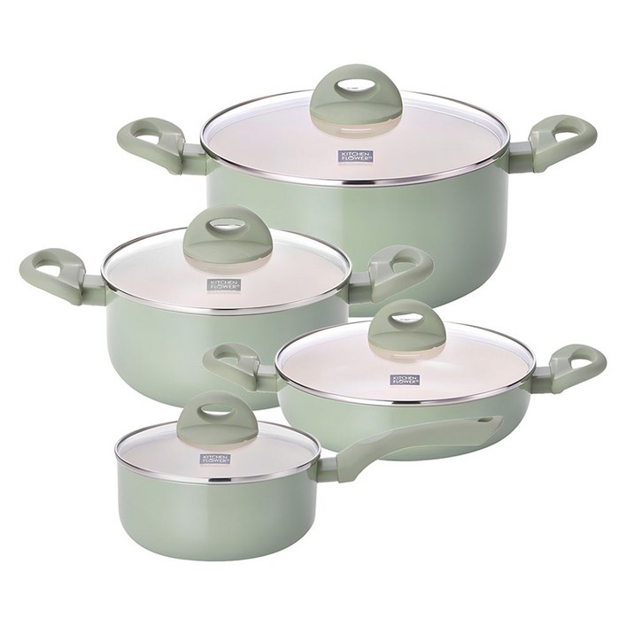 쿠킨 인덕션 IH 칼라냄비 세트 4개, 그린, 편수 18cm + 양수 20cm + 양수 24cm + 전골 24cm, 1세트