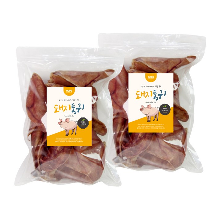 웁스 강아지 간식, 돼지 통귀, 500g, 2개