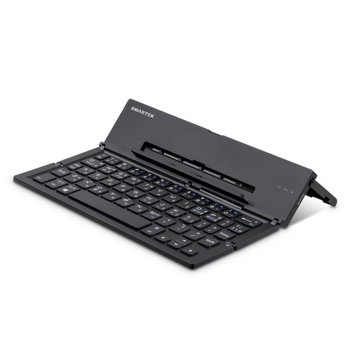 스마텍 4단 접이식 휴대용 블루투스 키보드  파우치 세트, 블랙, STBKF1000, 접이식