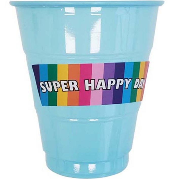 마커스스토어 컬러 플라스틱 생일파티컵 블루 20p  수퍼해피데이 스티커 20p 세트, 1세트