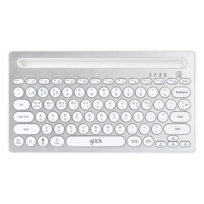 지클릭커 패드폰 저소음 무선 블루투스 키보드, 실버화이트, WK40, 무소음