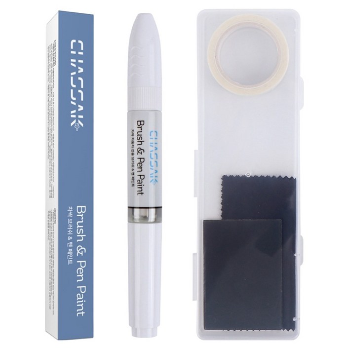 차싹 휠 전용 자동차 붓펜 페인트 + 보관 케이스 + 초극세사 + 사포 3p + 마스킹테이프 풀세트, 1세트, 실버