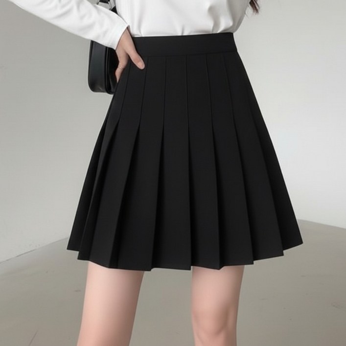 마켓피아 여성용 심플 미디 플리츠 주름 스커트