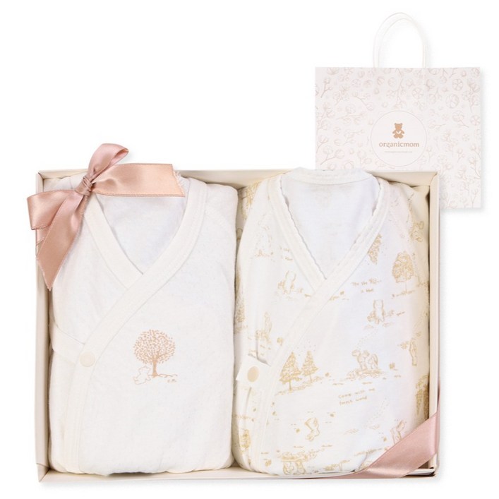 오가닉맘 신생아용 프레스트 면 배내저고리 MIFNBE01  가운 MIFNBW06  쇼핑백 세트