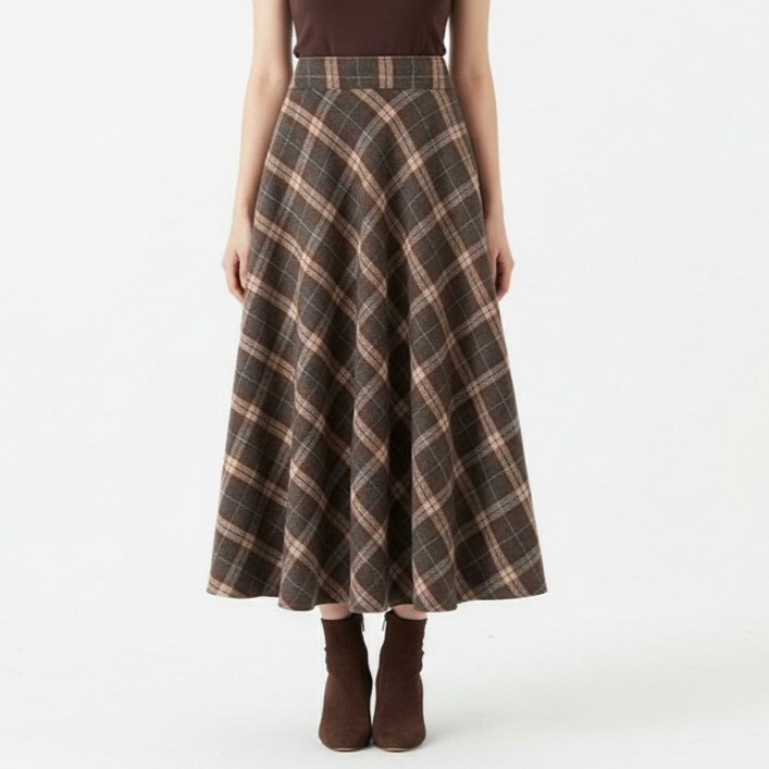 마켓피아 봄 체크 A라인 롱 스커트