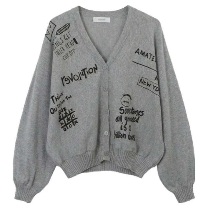 피핀 여성용 골프 일상 드로잉 프린팅 니트 가디건 #22685