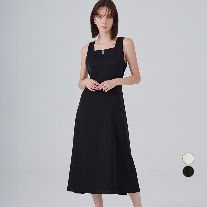 ELLE PARIS 여성용 스퀘어넥 플레어 나시 원피스 ELLE PARIS 여성용 스퀘어넥 플레어 나시 원피스