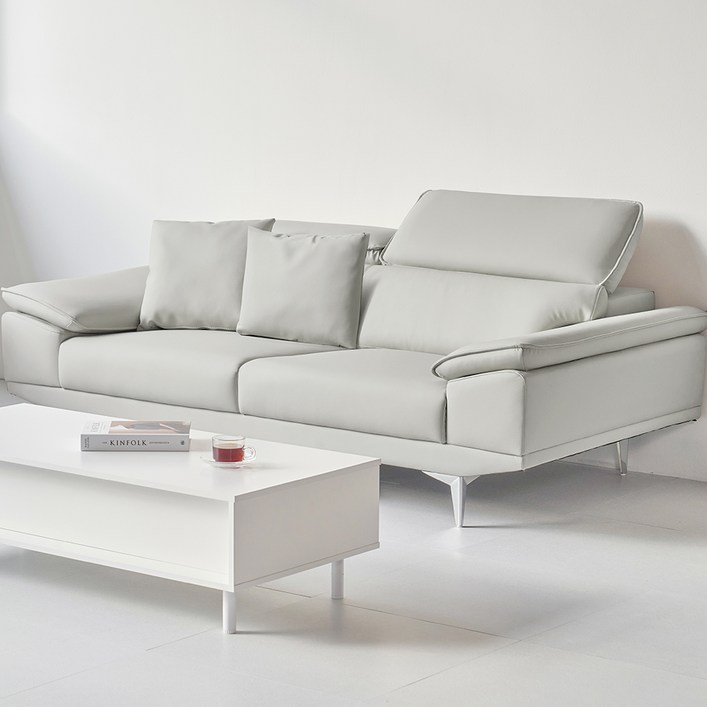 도모 로안 무빙헤드 천연 소가죽 3인용 소파  쿠션 2p 방문설치, 라이트그레이