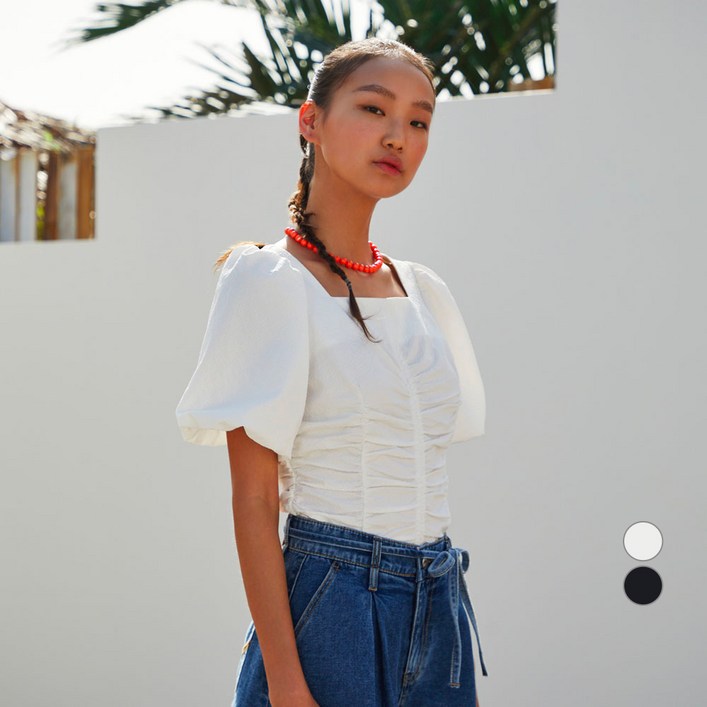 에고이스트 여성용 슬리브 볼륨 크롭 블라우스 ER2BO401