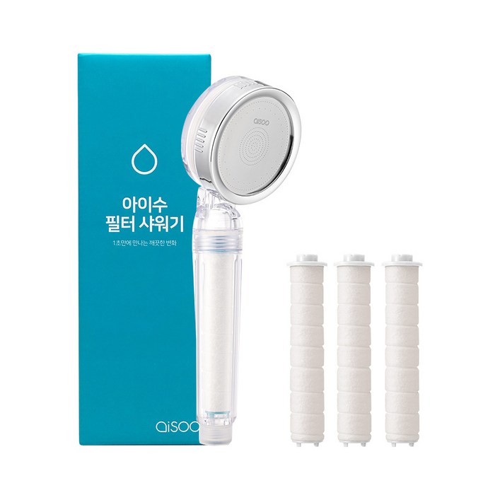 aisoo 필터샤워기 + 리필필터 3개, 1개, 화이트