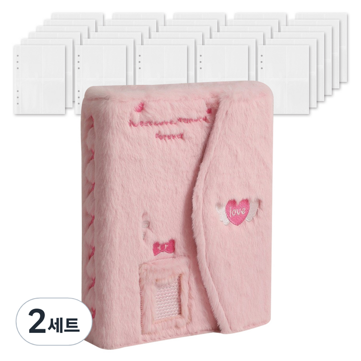 마다꾸미 콜렉트북 캐릭터 다이어리 포카 바인더 6공 + 속지 40p 세트, 바인더(핑크), 2세트