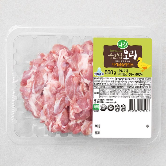 다향오리 무항생제 인증 우리땅 오리 다리살 슬라이스 냉장, 500g, 1개