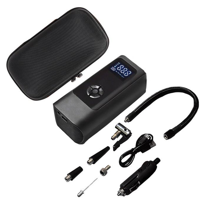 메이튼 휴대용 올인원 에어펌프 6000mAh  30cm연장선, 1세트, 블랙