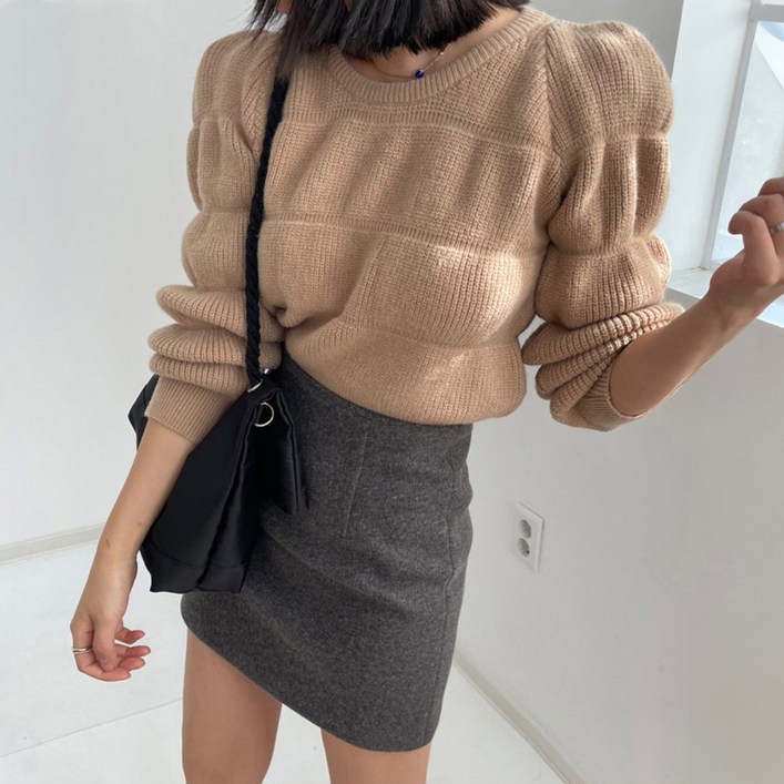 시크힐즈 여성용 세련된 달콤 랜턴 퍼프 시보리 긴팔 티셔츠 00510 T