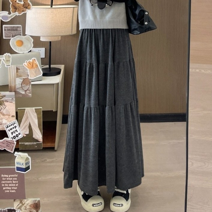 아이엠몽 여성용 A라인 밴딩 캉캉 롱 스커트 R6S165