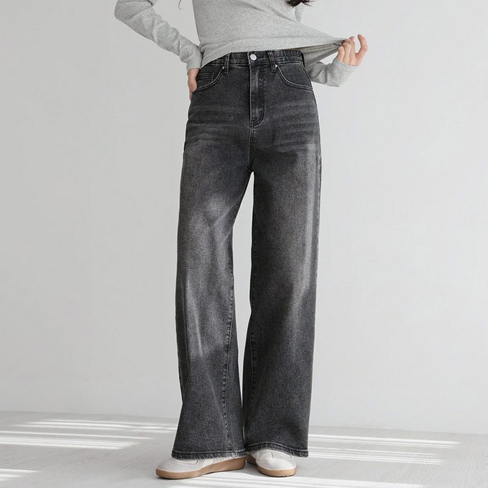 앤드스타일 여성용 롱/기본/숏 기장 딱스판 1탄 인밴딩 스판 와이드 데님 팬츠 264353