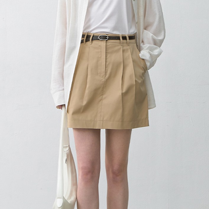 아틀리에나인 여성용 에센셜 코튼 턱 미니 스커트 SK5031