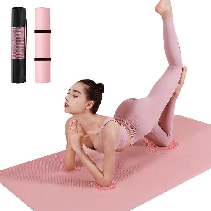 Aram 두꺼운 와이드 NBR 운동 요가매트 20mm 미끄럼방지스트랩 가방, 핑크, 1개