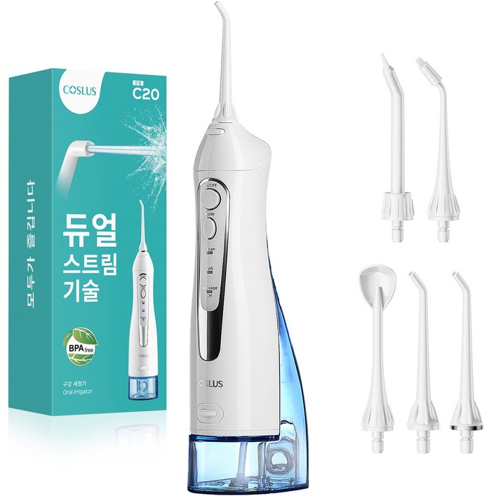 코슬루스 휴대용 무선 구강세정기 IPX7급방수5개노즐팁