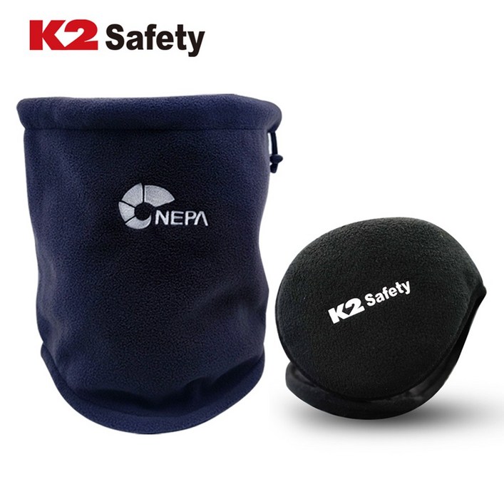 [네파블랙 넥워머 + K2 safety 맥스귀마개] 넥게이터 목토시 방한용품 세트, 블랙 + 블랙