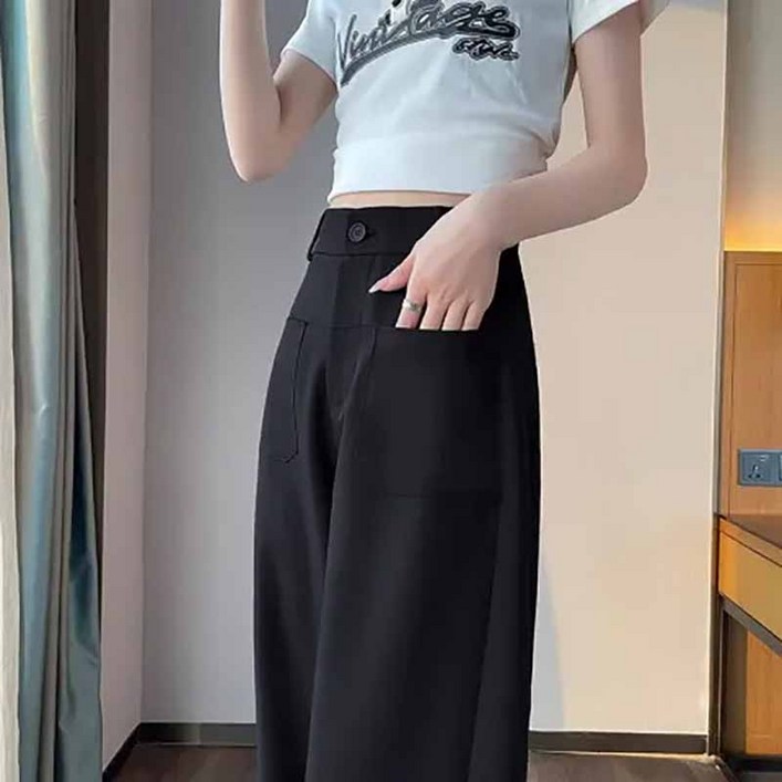 AOKADA 여성 9부 배기 팬츠 오버핏 봄 가을 슬랙스 여자 바지