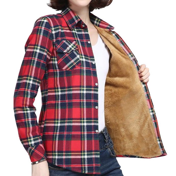 로로비 여성 기모 셔츠 겨울 블라우스 체크 남방 LS0485