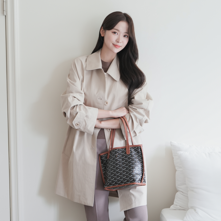 지젤 하프레글런 트윌 바바리 트렌치코트 데일리 여성 코트 2COLORS