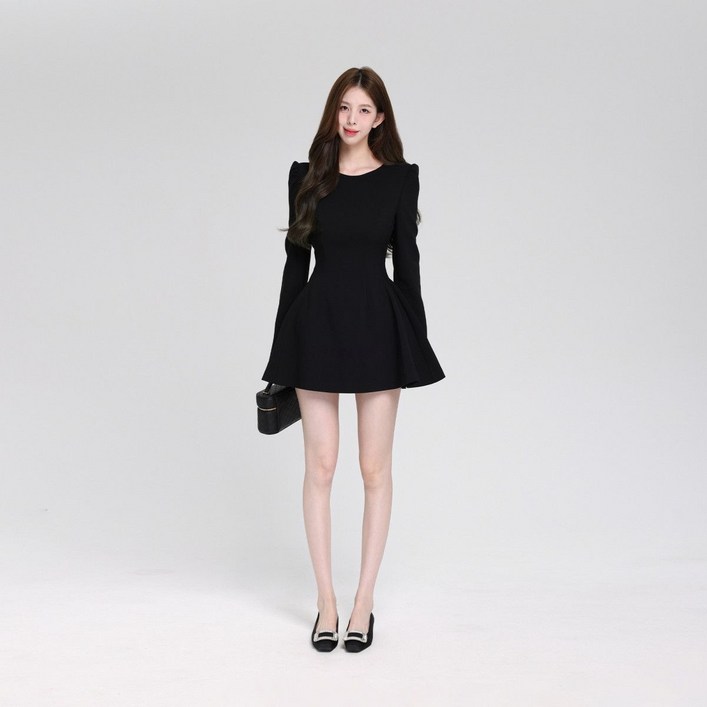 COSYEVNO  여성 춘하 오피스 라운드넥 퍼프 숄더 A라인 미니 원피스 TZKlyq8