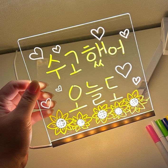 푸꾸푸꾸 LED 아크릴 무드등 보드판 네온보드 메모판, 소형 15x15cm