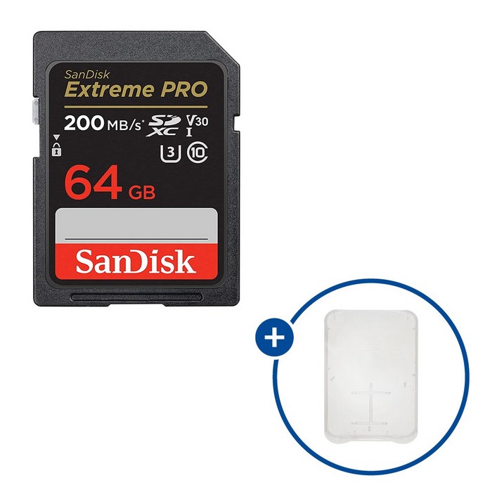 샌디스크 익스트림 프로 SD메모리카드 Extreme PRO UHSI 64GB SD카드 케이스, 1개, 64GB