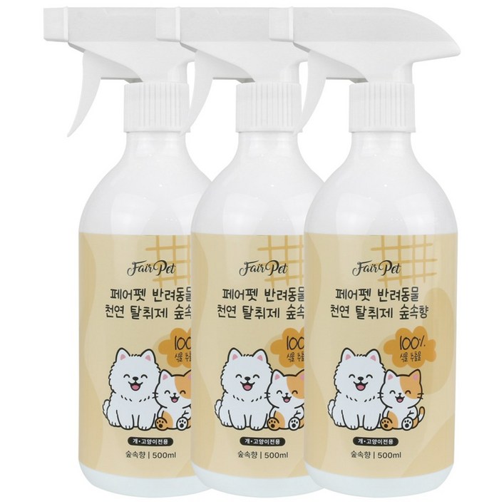 페어펫 반려동물 100식물추출물 천연탈취제 숲속향, 3개, 500ml