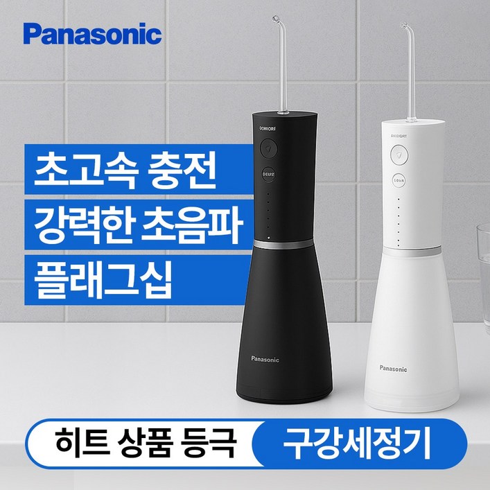 파나소닉 초음파 플래그십 구강세정기 휴대용 무선 치아 물치실 칫솔 교정 보철 치간 세척기 EW-DJ86, EW-DJ86, 화이트