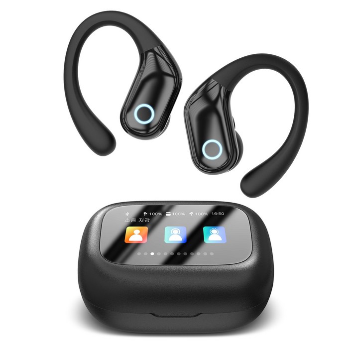 TRYSEEK 무선 블루투스 이어폰 귀걸이형 터치스크린 LCD 디스플레이 ANC 노이즈캔슬링
