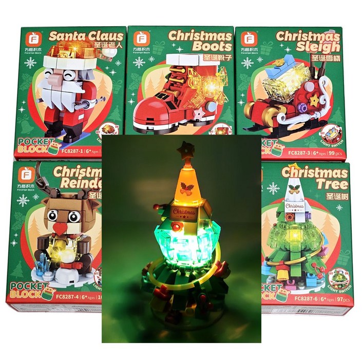 크리스마스LED블럭 6종세트 산타인형 학습놀이완구 생일 어린이선물 성탄장식 인테리어소품 트리장식, 1개