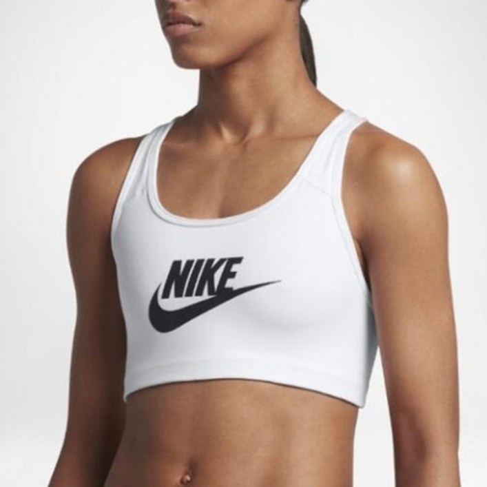 나이키 스우시 우먼즈 미디엄 서포트 스포츠 브라탑 화이트 운동 헬스 러닝 이너웨어