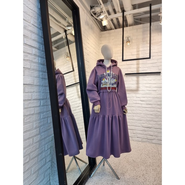 반다리 허리스트링 기모 후드 롱원피스