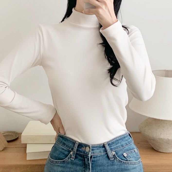 바바 여성 소프트 웜 도톰기모 반목티 긴팔 티셔츠