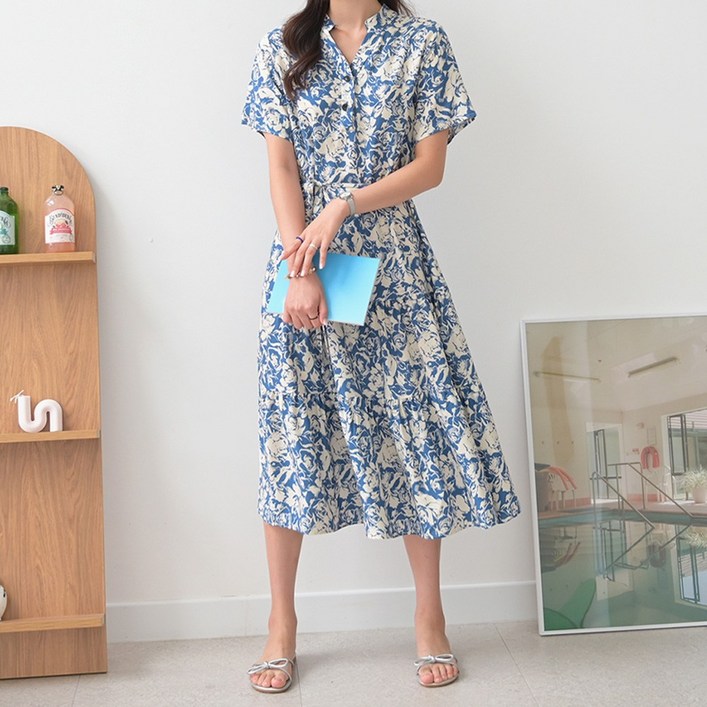 데일리앤 시그널 반팔 민소매 2type 여름 차이나카라 플라워 헨리넥 스트링 허리끈 투웨이 캉캉 롱 바캉스룩 원피스