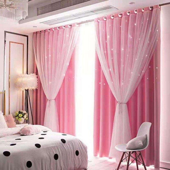 공주풍 커튼 암막커튼레이스커튼 합쳐 세트 아일렛형 사계절 방풍 방한 단열 레이스커튼 암막커튼