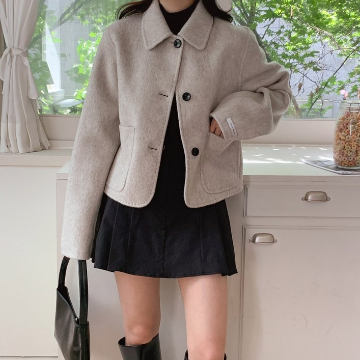 VOLL company 볼컴퍼니 데일리 싱글카라 스티치 고퀄리티 핸드메이드 울 숏 코트 여성용