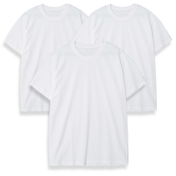 남녀공용 코마사 면 흰색 3장세트 기본 라운드 반팔 티셔츠 S~3XL 6사이즈 화이트 - 쇼핑앤샵