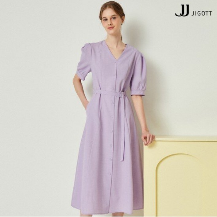 JJ지고트 브이넥 퍼프 슬리브 원피스 GN6P0OP68