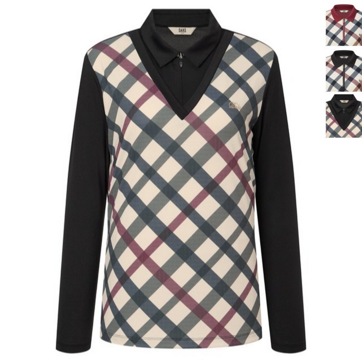 닥스 골프 우먼 체크 배색 반집업 티셔츠 90~105 size 여성 의류 골프웨어 긴팔티
