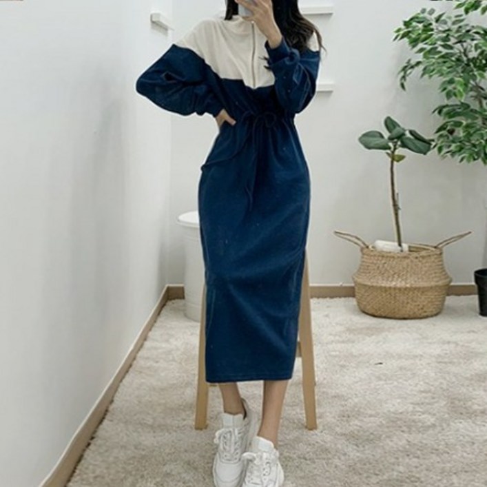 떳다그녀 리즈 배색 집업 원피스