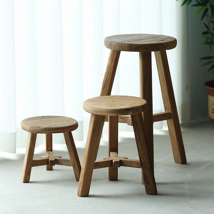 빈티지 고재스툴 원형 느릅나무 패널 낮은의자 고재 원목 벤치 높이 우드 화분 고목나무