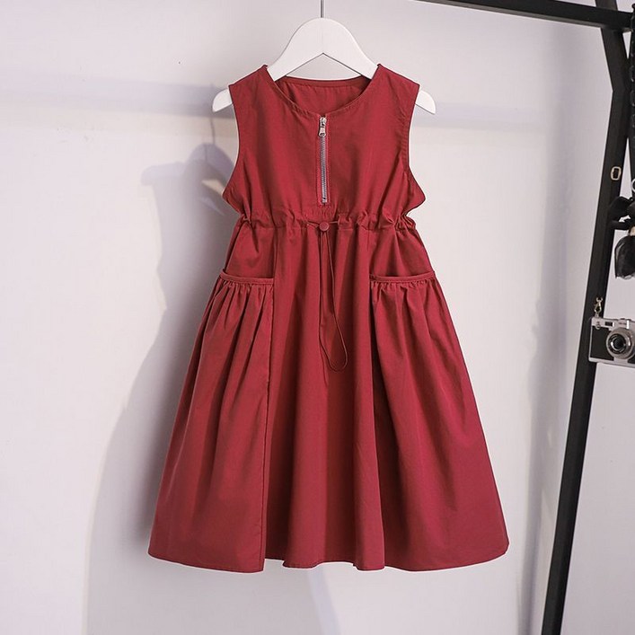 해피유통 여성 봄여름 캐주얼 순면 민소매 지퍼 원피스 심플한 조임 A라인디자인14세 이상