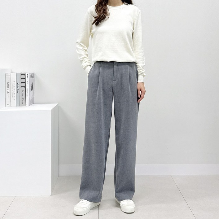 여성 가을 겨울 핀턱 알렌 밴딩와이드팬츠 8부롱 2기장 55100 빅사이즈