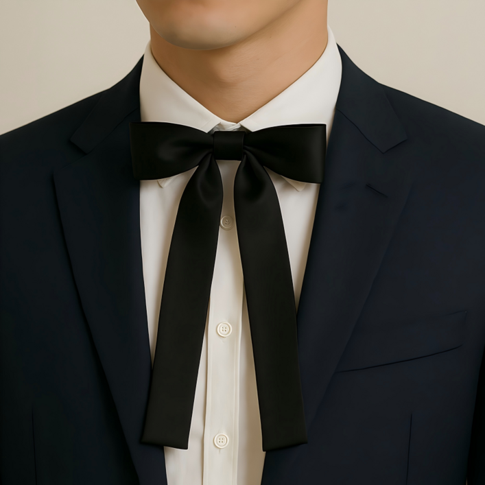 랜드샵 남성용 리본 보타이 블랙 웨딩 촬영 결혼식 신랑 넥타이 롱기장