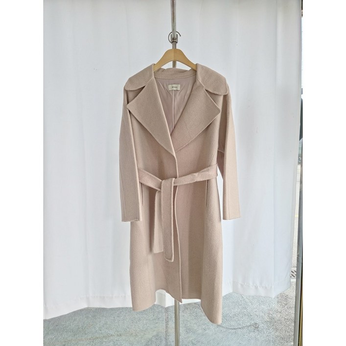 울 90 핸드메이드 벨티드 여자 롱 코트 빅 카라 겨울 아우터