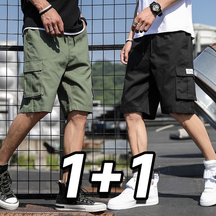 11 2장세트 남자 여름 카고 반바지 밴딩 캐주얼 5부 바지 빅사이즈 편안한 포켓 반바지